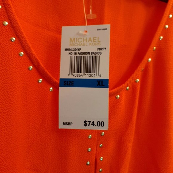 Michael Kors Orange Poppy Studded Sleeveless Blouse Tank Top Large New - Picture 4 of 6